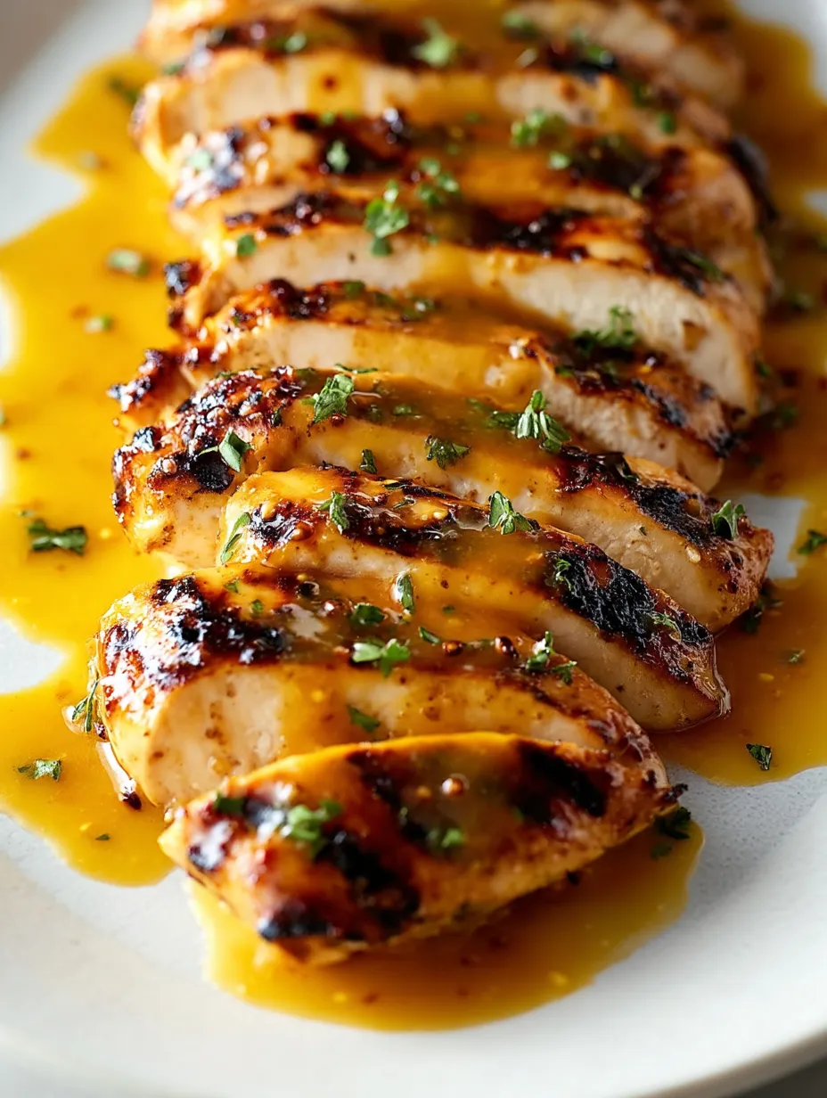 Poulet nappé de sauce dans une assiette.