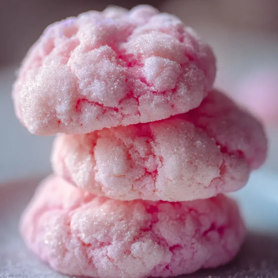 Biscuits roses empilés sur une assiette.