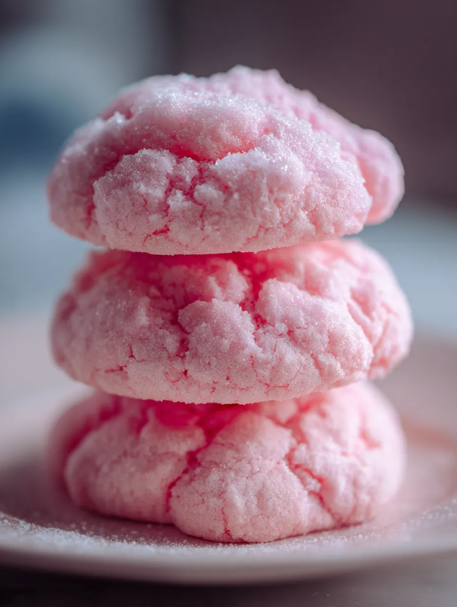 Trois cookies roses les uns sur les autres.
