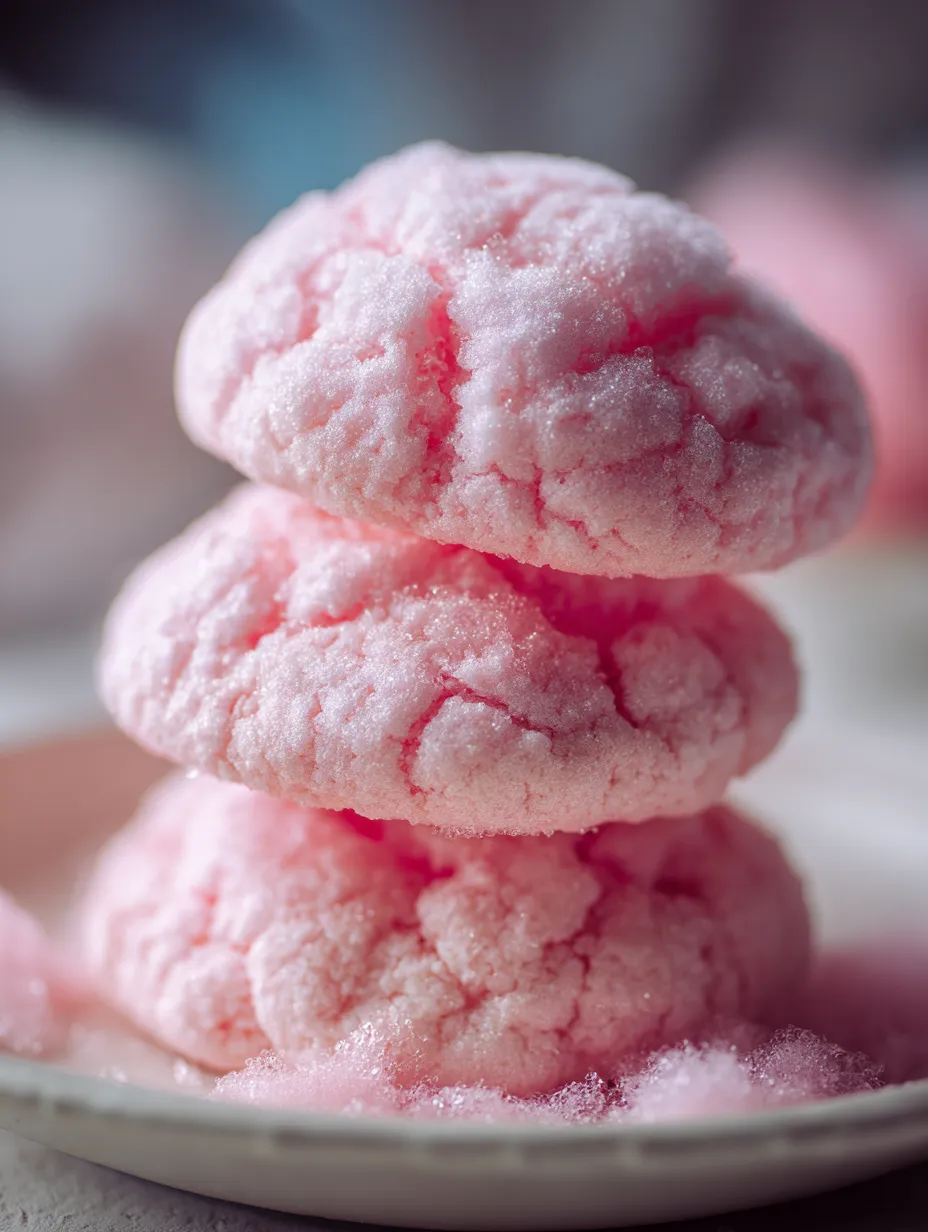 Cookies roses empilés les uns sur les autres.