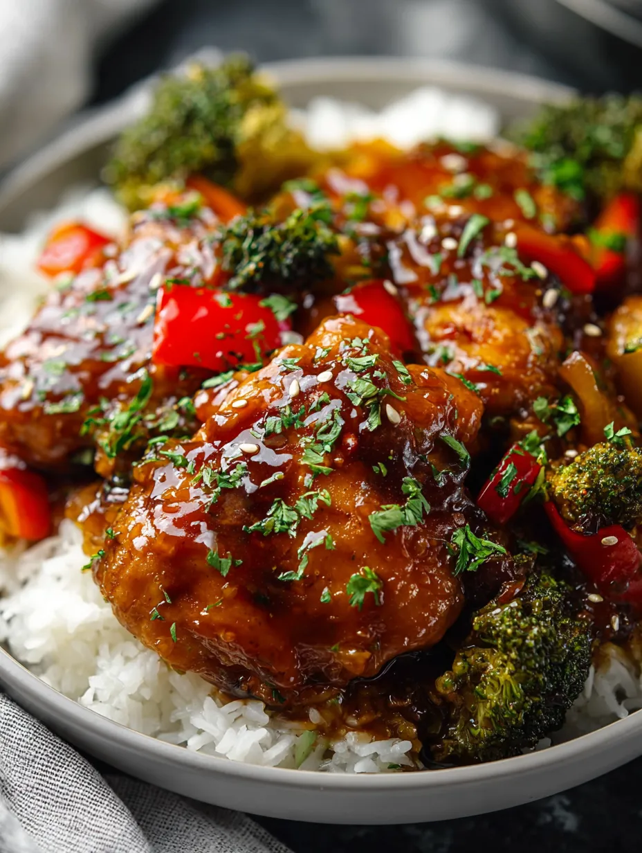 Un bol de poulet et brocoli sur lit de riz.