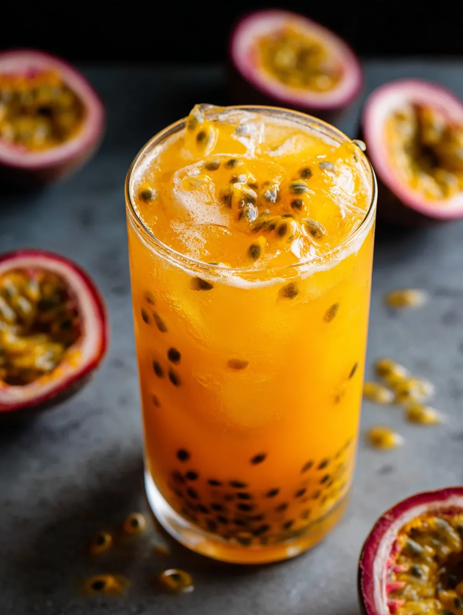 Un verre de jus orange et quelques fruits sur la table.