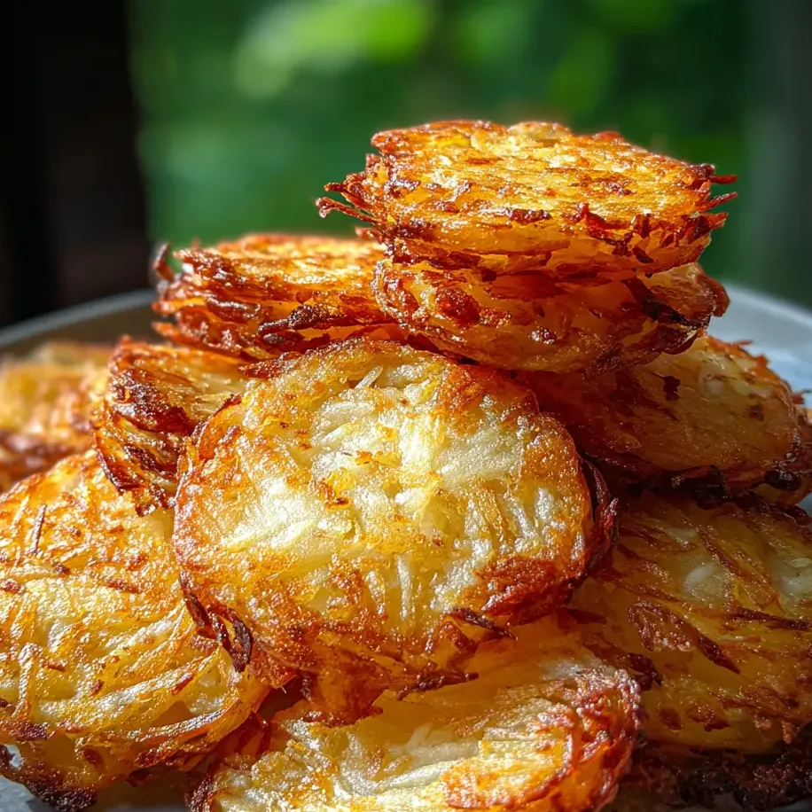 Une pile de galettes de pommes de terre frites.