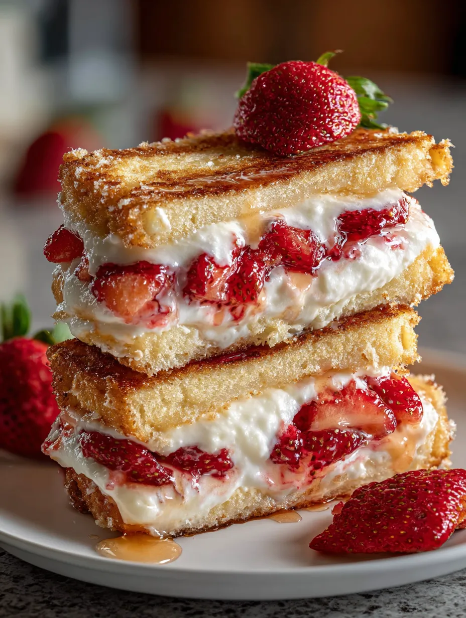 Une pile de sandwiches façon shortcake fraise.