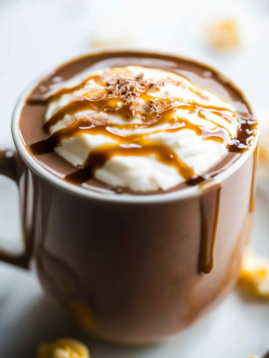 Une tasse de chocolat coiffée de chantilly.