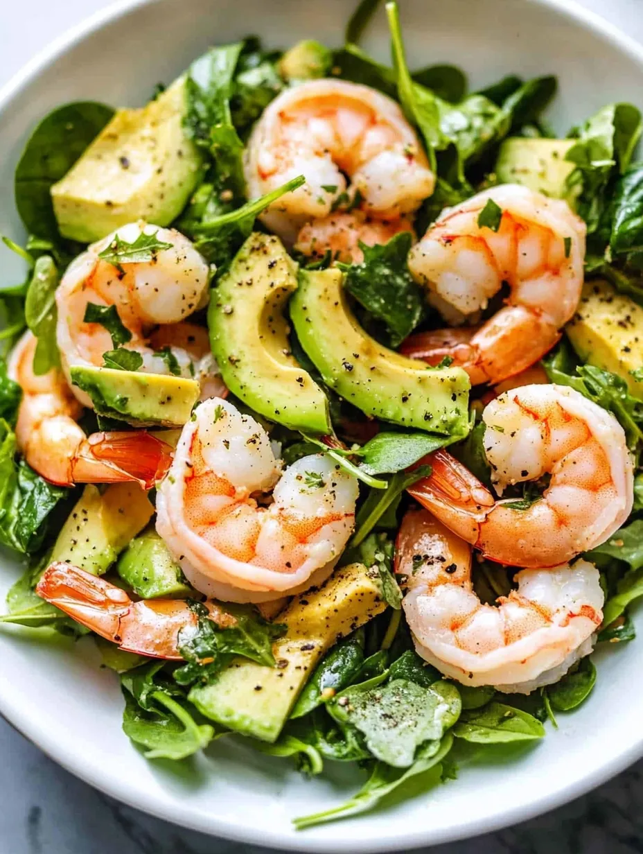 Un bol de salade crevettes avocat et laitue.
