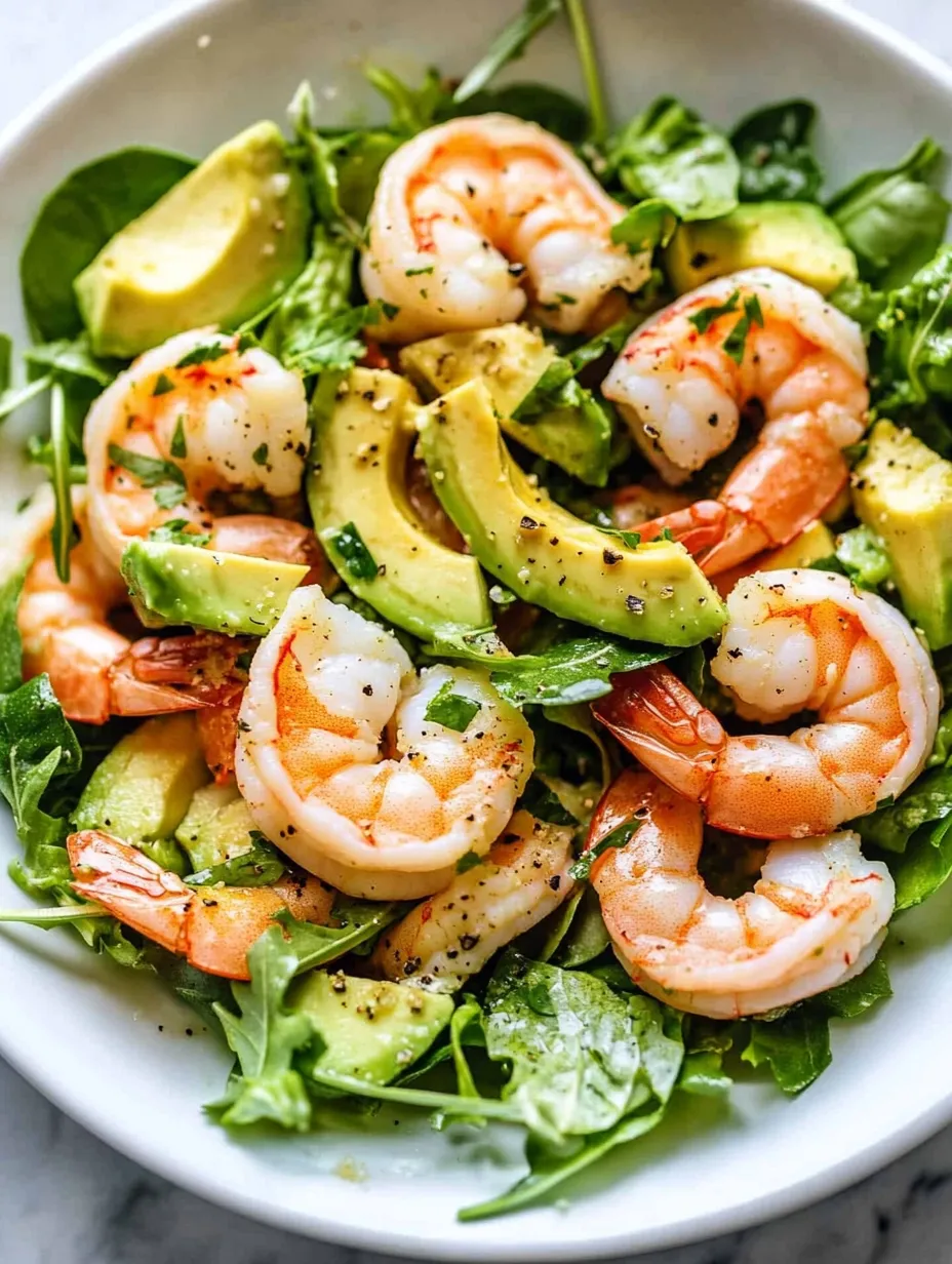 Une assiette de salade de crevettes à l’avocat.