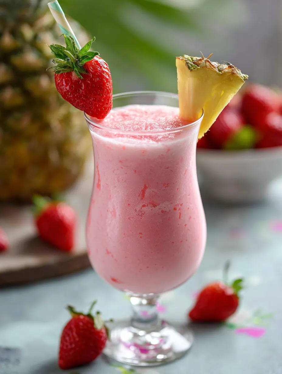 Un verre de boisson rose avec des fraises.