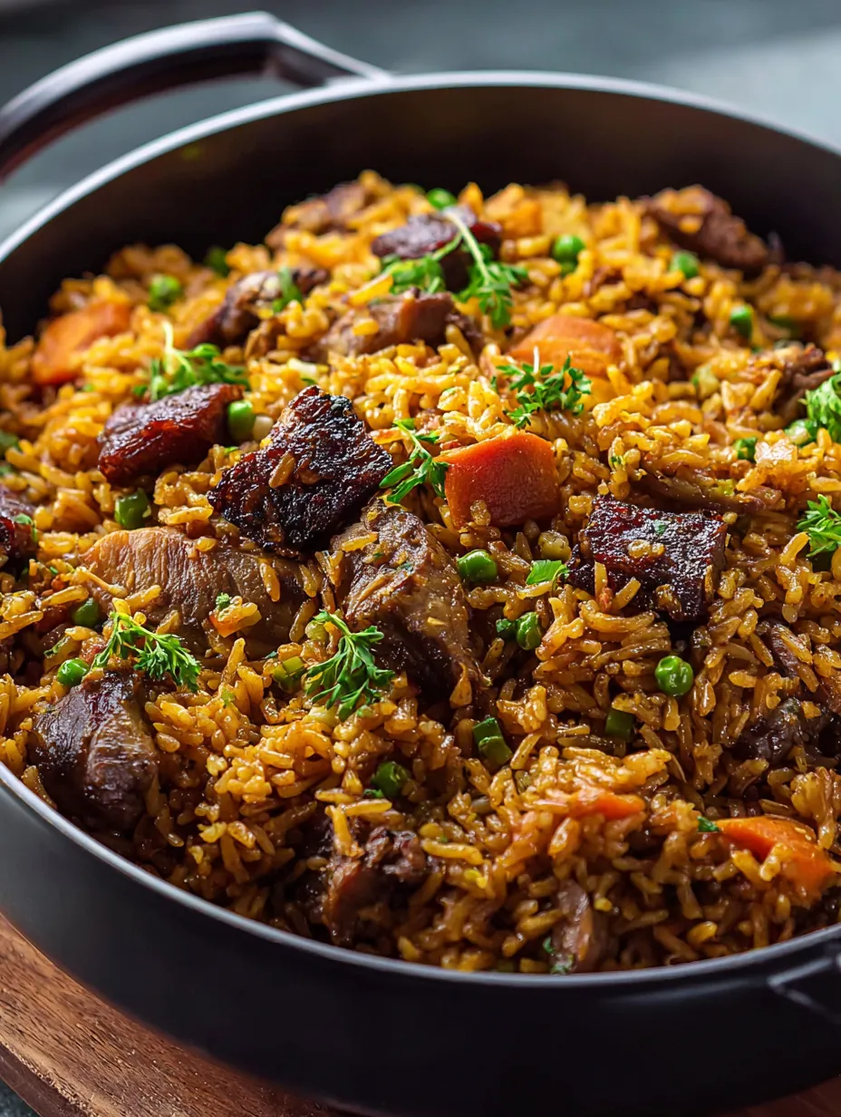 Un bol de riz avec viande et légumes.