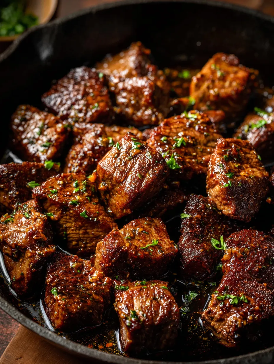 Une poêle remplie de viande surmontée de persil.
