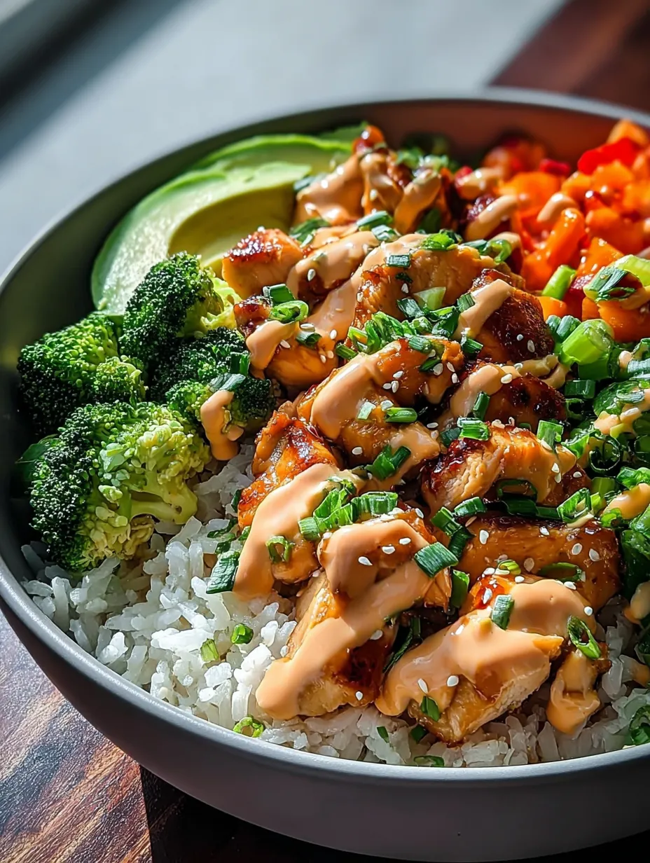 Un bol garni de riz, brocoli et poulet.