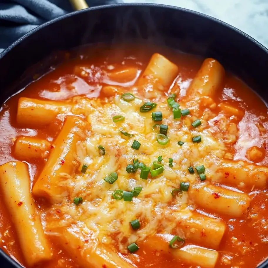 Un bol garni de tteok et de légumes colorés.