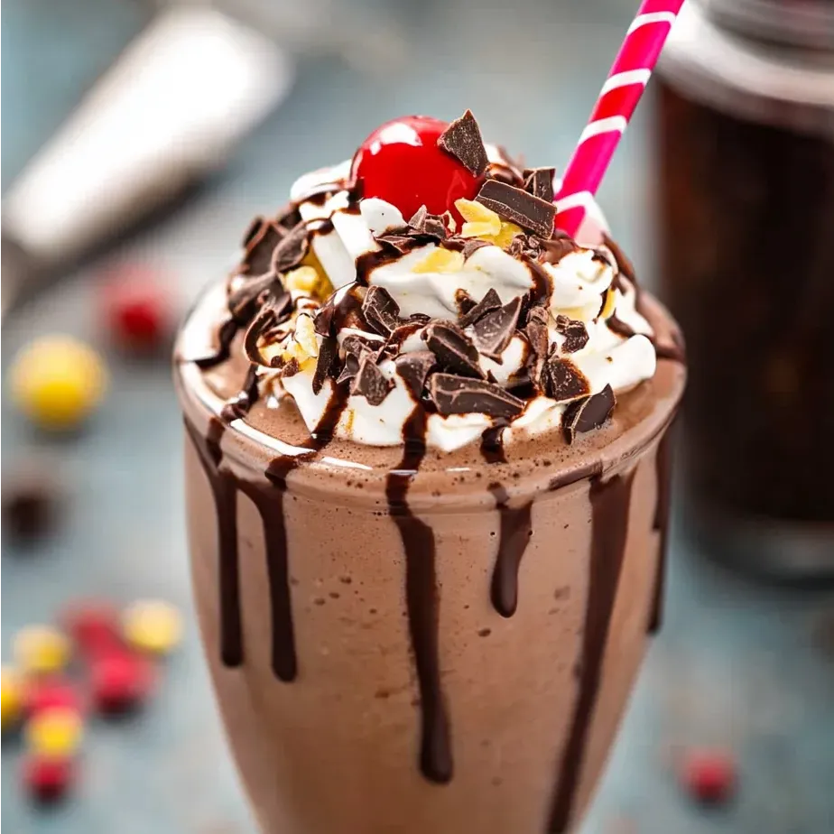 Un milkshake au chocolat coiffé d'une cerise.