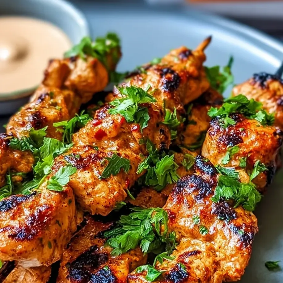 Une assiette de poulet avec un bol de sauce.