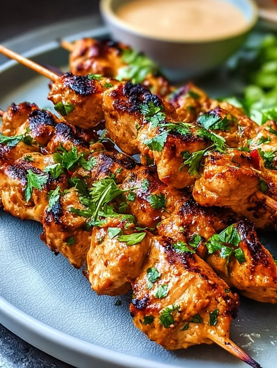Assiette de brochettes de poulet avec de belles herbes fraîches.