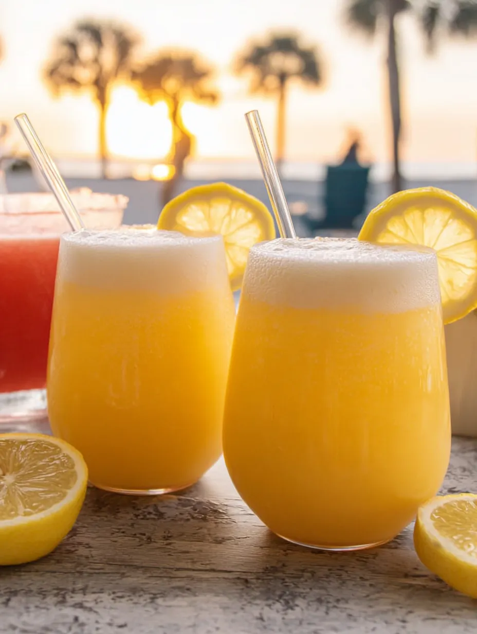Trois verres de limonade posés sur une table.