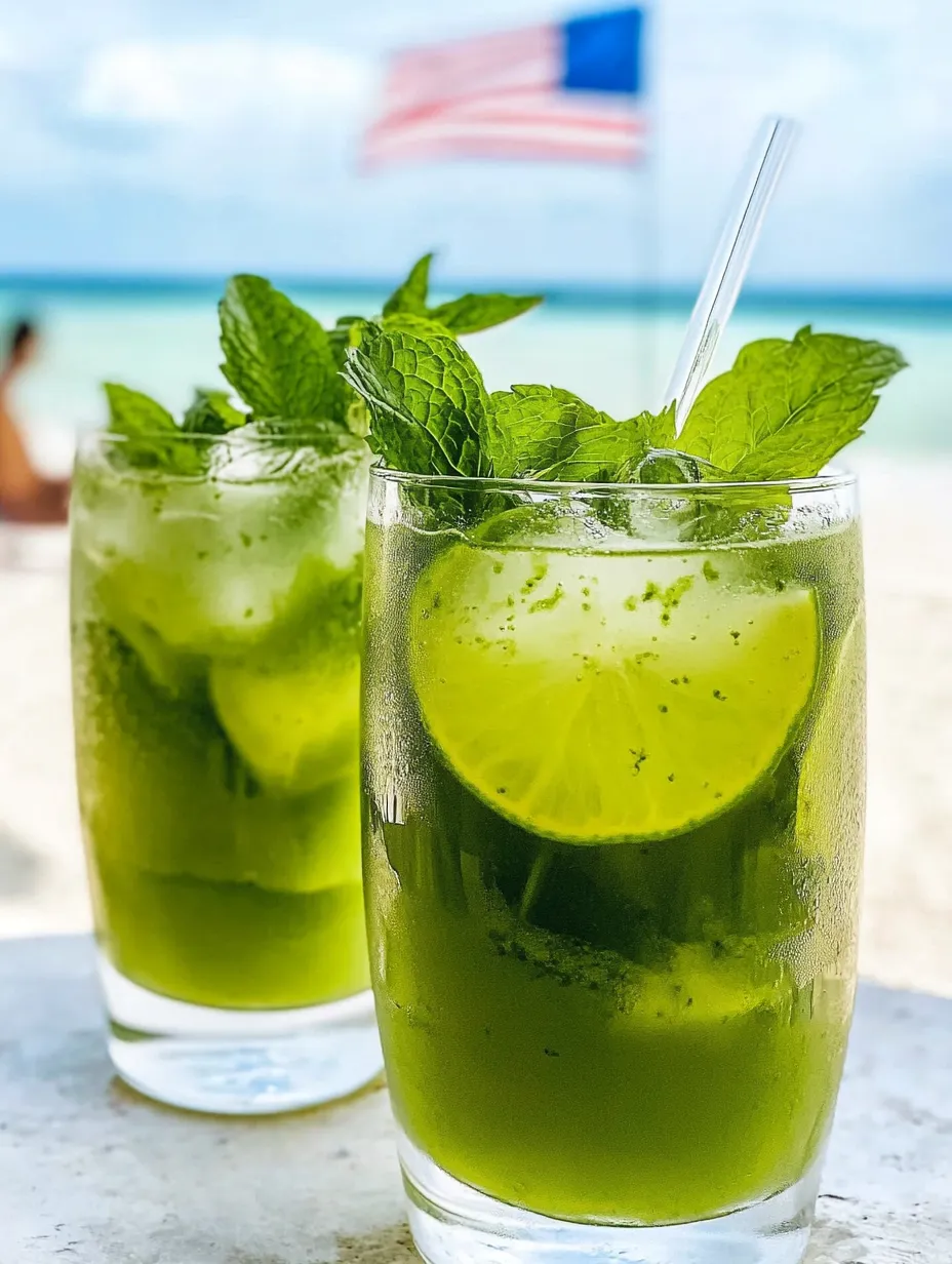 Deux verres de boisson verte sur la table.