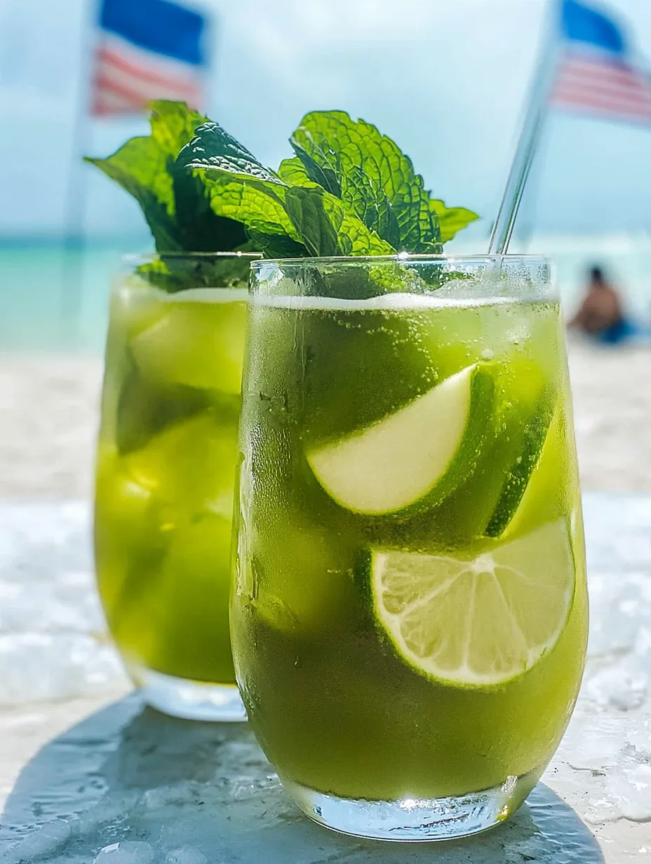 Deux boissons vertes avec citron vert et menthe.