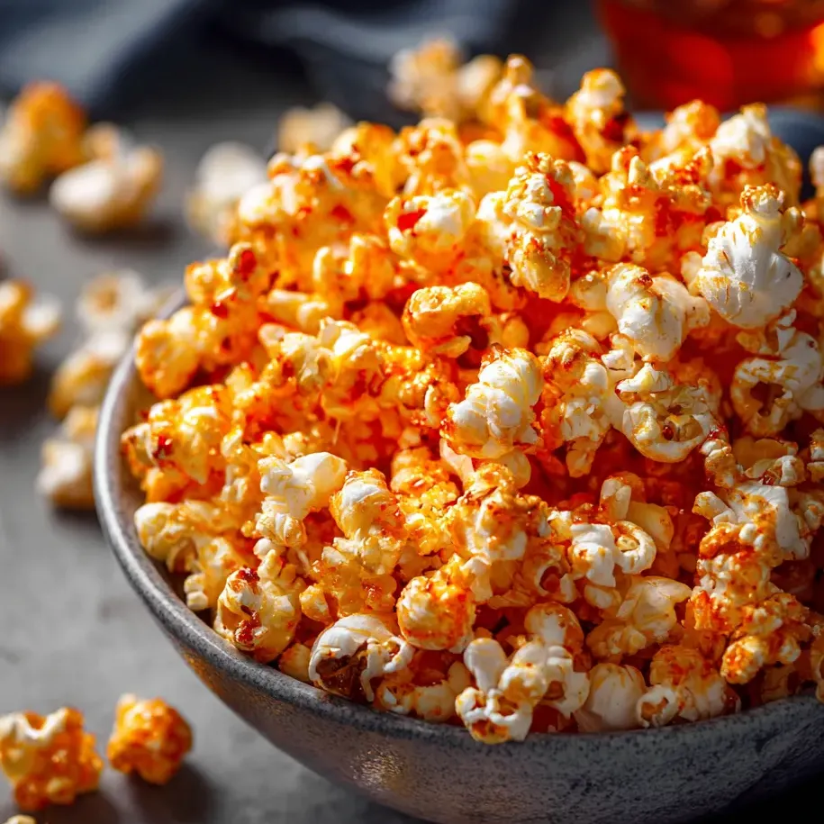 Un saladier de popcorn avec une serviette noire sur la table.