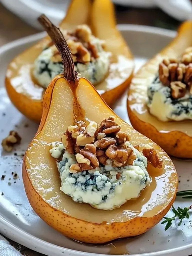 Assiette garnie de poire et de noix.