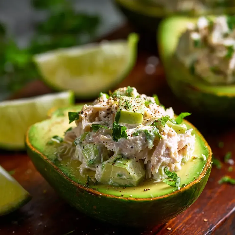Un avocat ouvert farci de salade dedans.