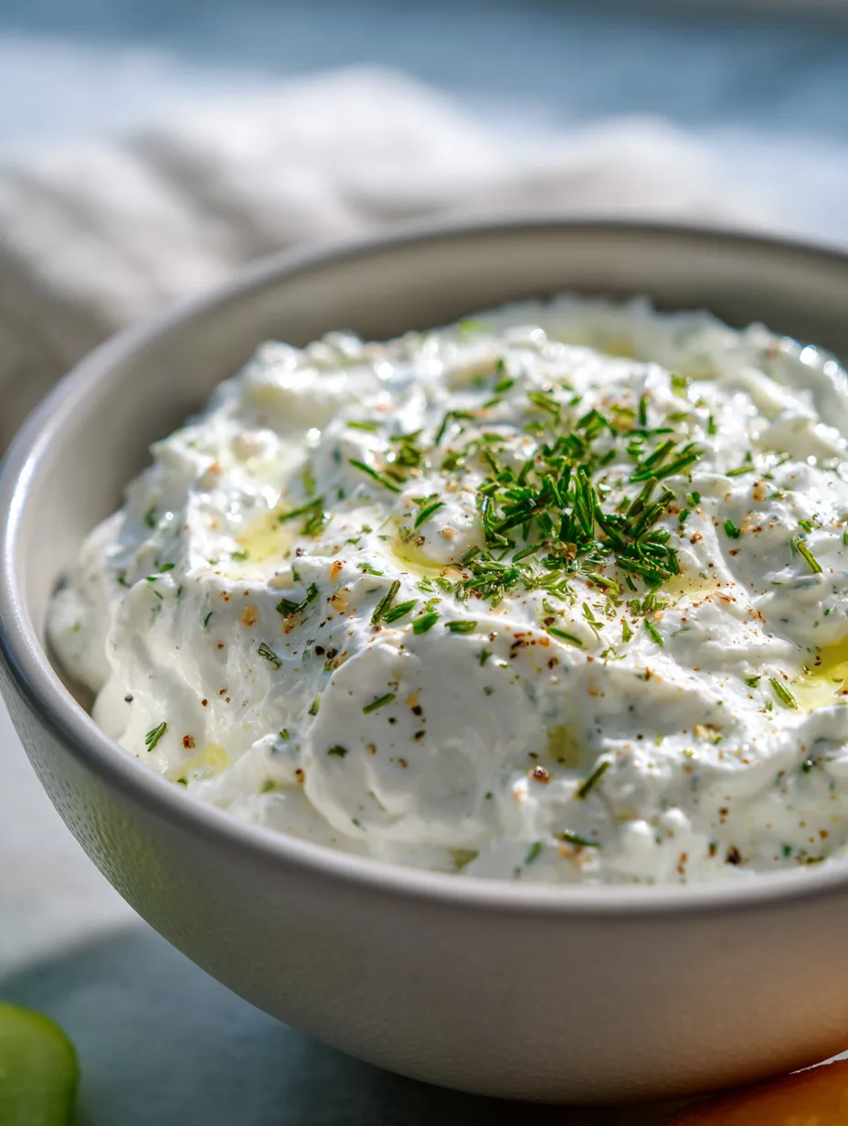 Bol de dip blanc avec des herbes vertes par-dessus.