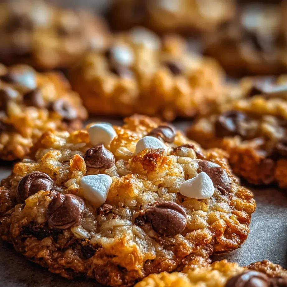 Gros plan sur un biscuit aux pépites de chocolat et marshmallows fondus au dessus.
