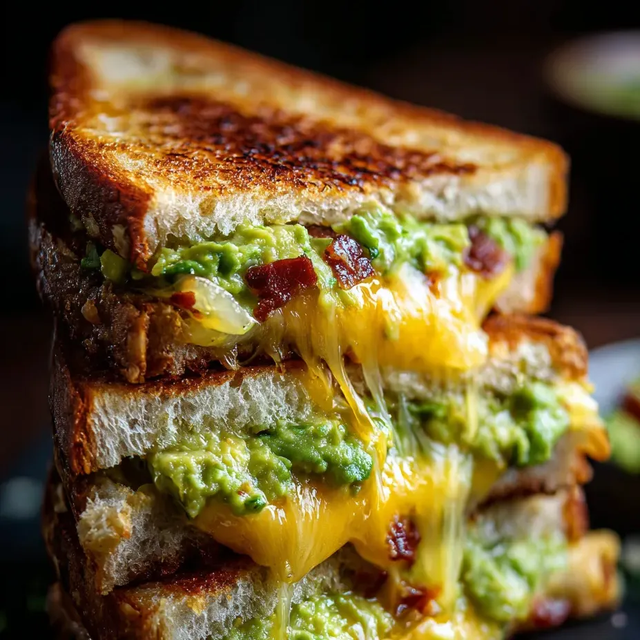 Jolie pile de sandwiches garnis d’avocat et de fromage.