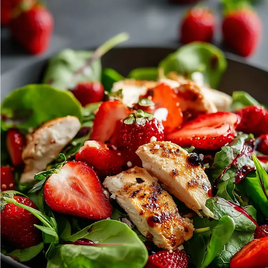 Un bol garni de poulet et fraises.