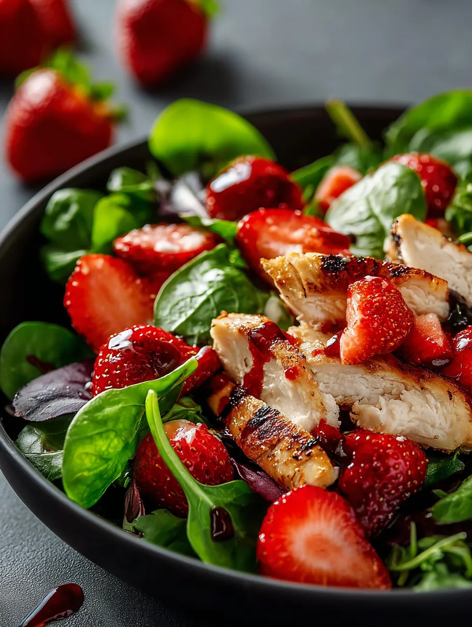 Salade gourmande avec fraises et poulet.