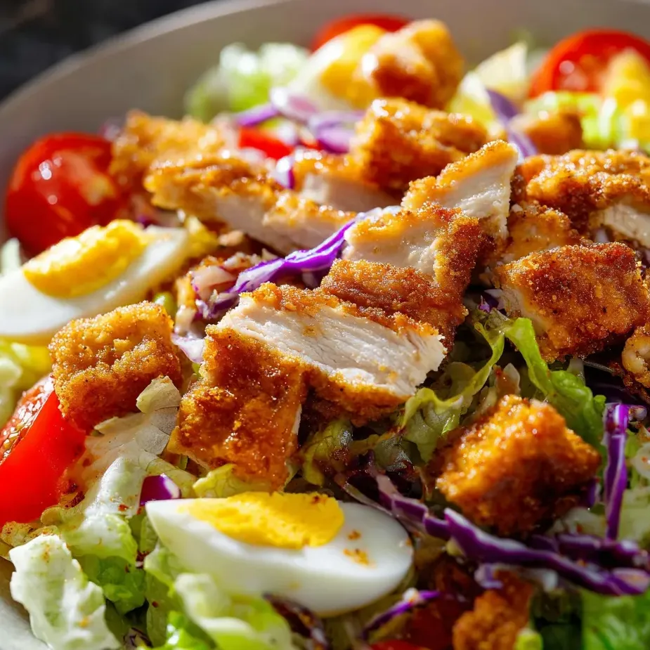 Salade avec poulet et œufs.
