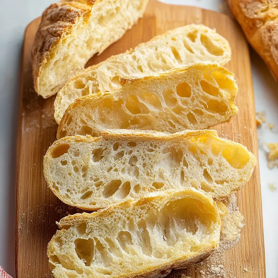 Tranches de pain sur une planche en bois.