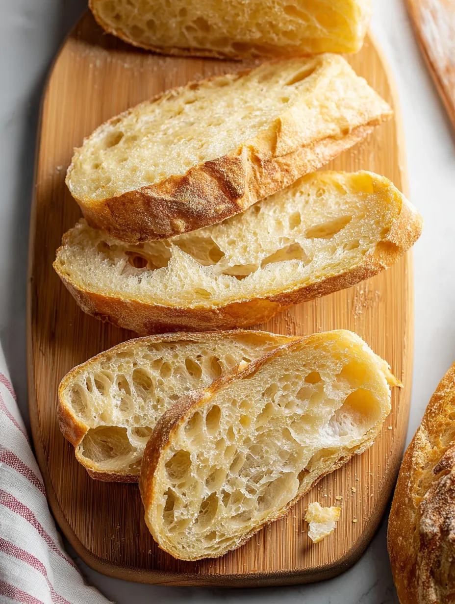 Tranches de pain sur une planche en bois.
