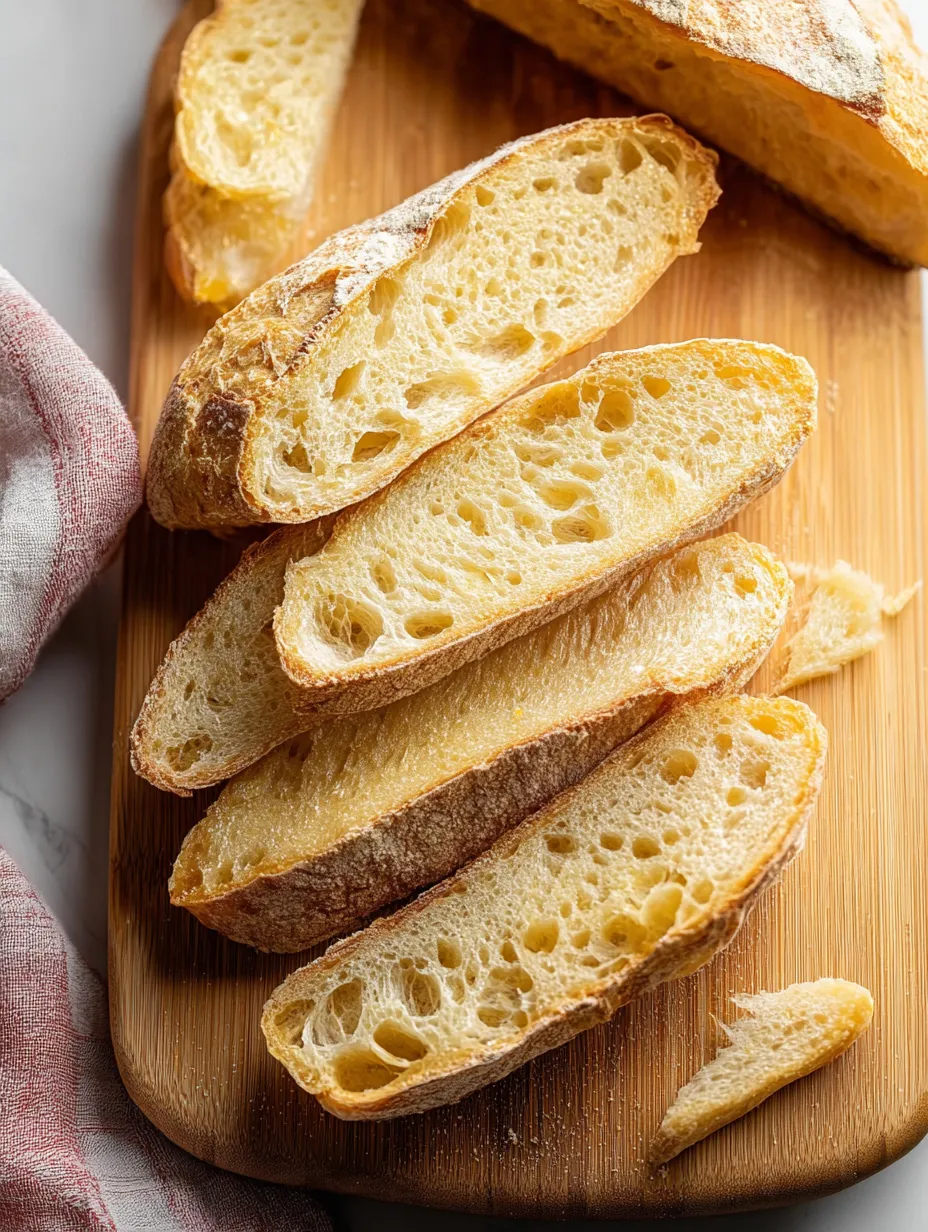 Tranches de pain sur une planche en bois.