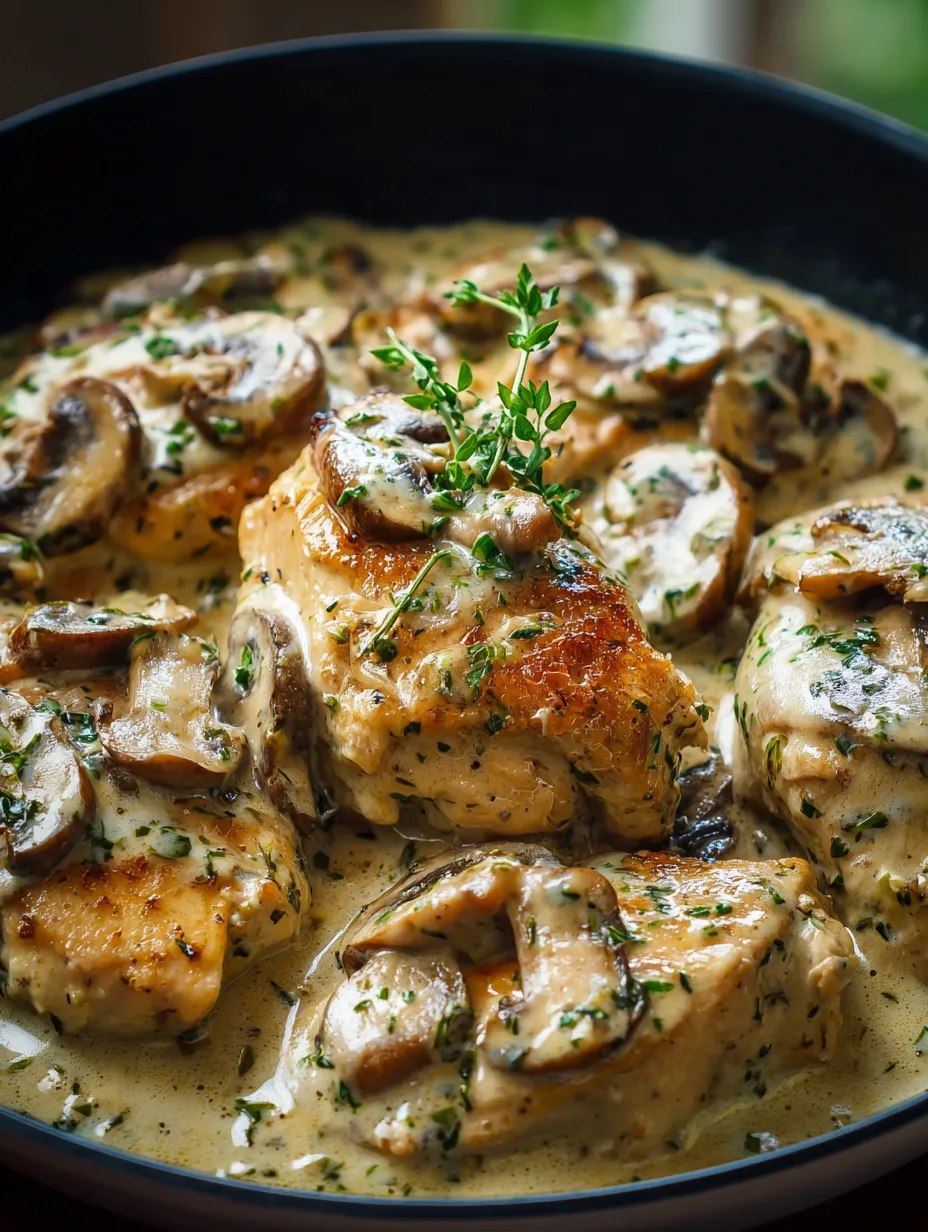 Poulet aux champignons et fines herbes.