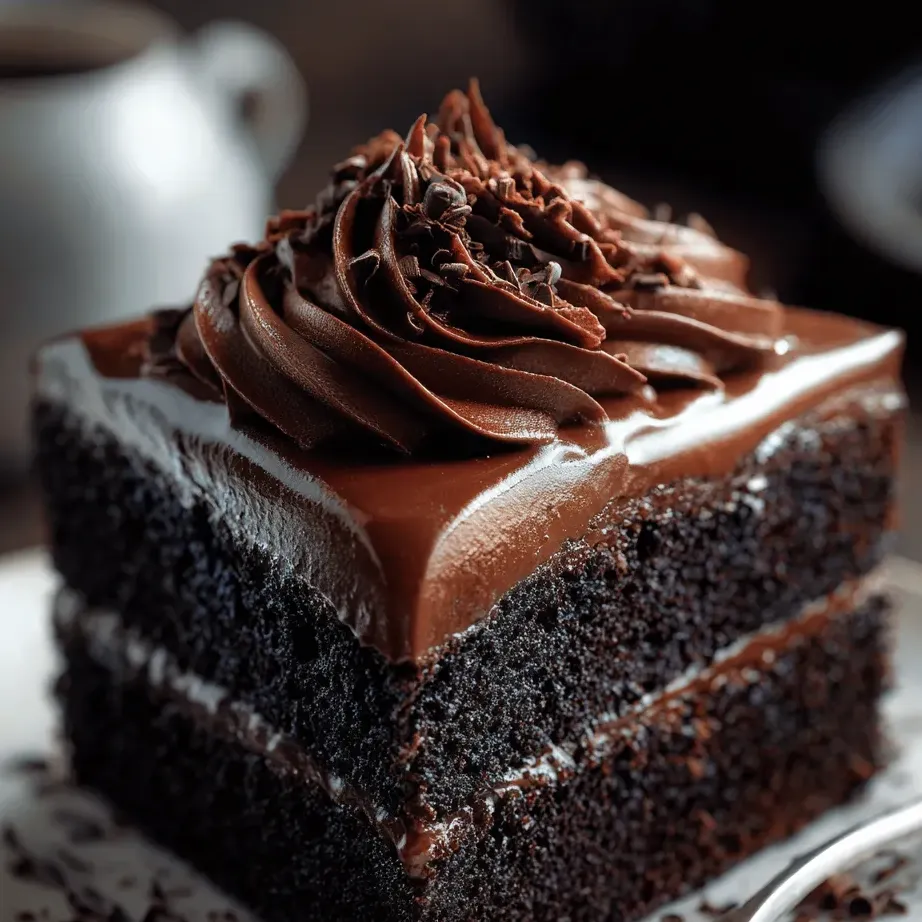 Une part de gâteau chocolat avec glaçage au chocolat.
