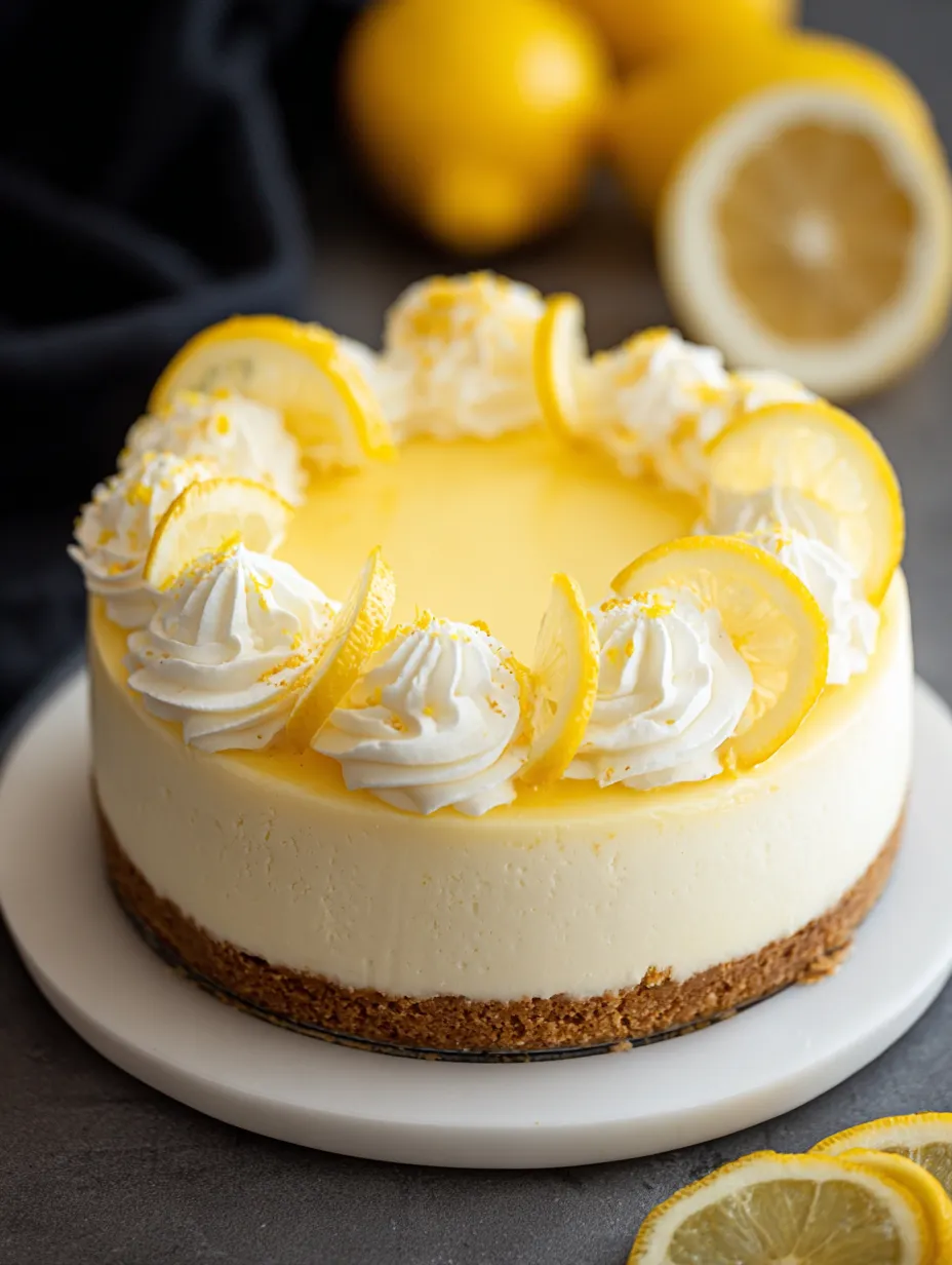 Une part de cheesecake au citron avec de la chantilly blanche dessus.