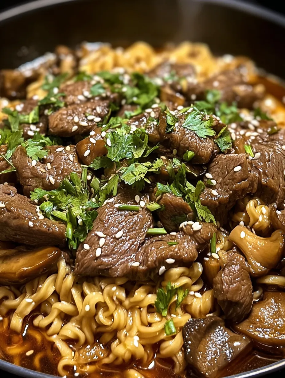 Un bol de nouilles garni de viande et de légumes.