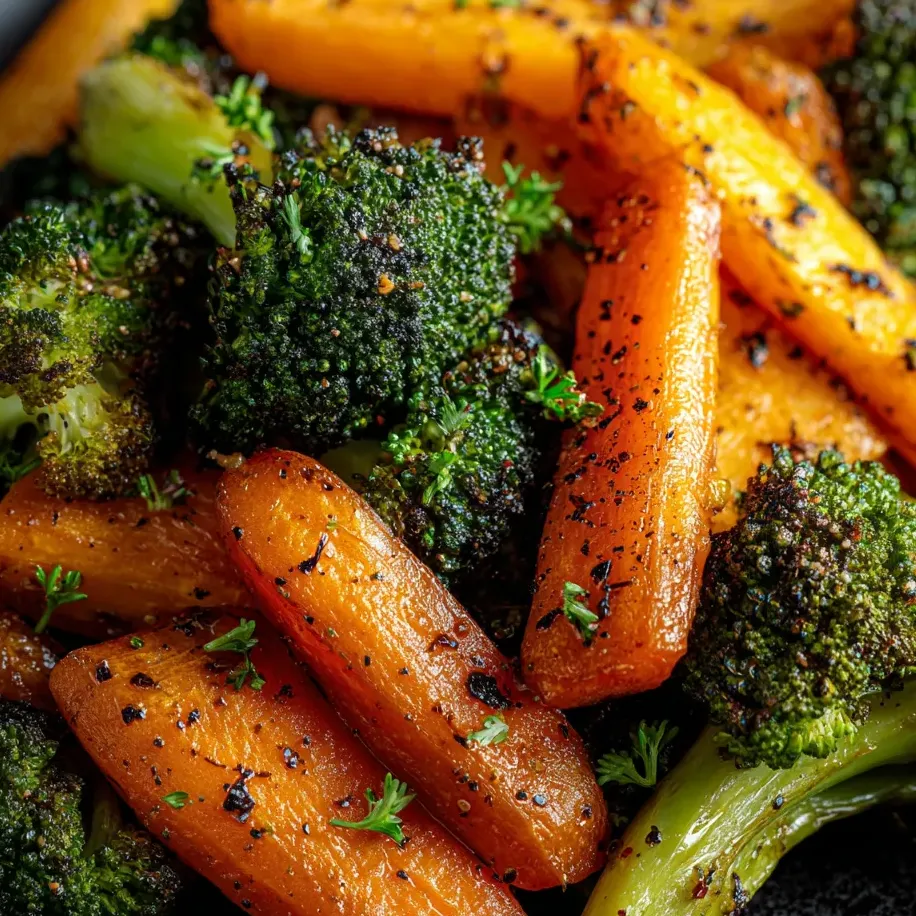 Zoom sur une assiette de brocolis et carottes.