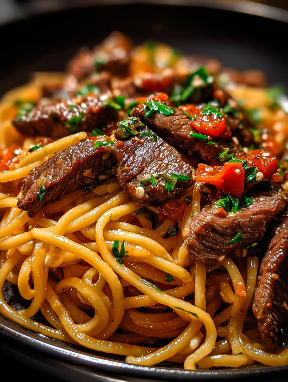 Un bol de pâtes avec viande et légumes.