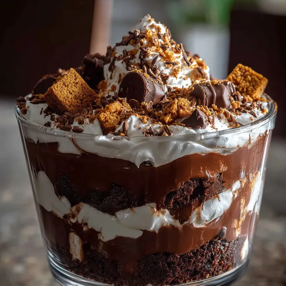 Un dessert chocolaté avec crème fouettée blanche et pépites de chocolat.