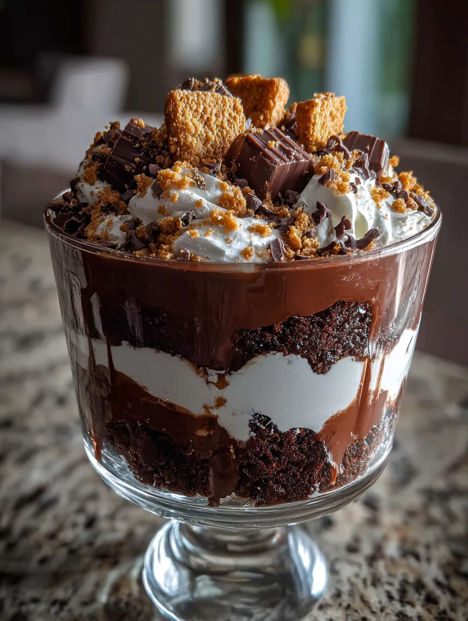 Un verre avec un gâteau au chocolat et de la crème blanche.