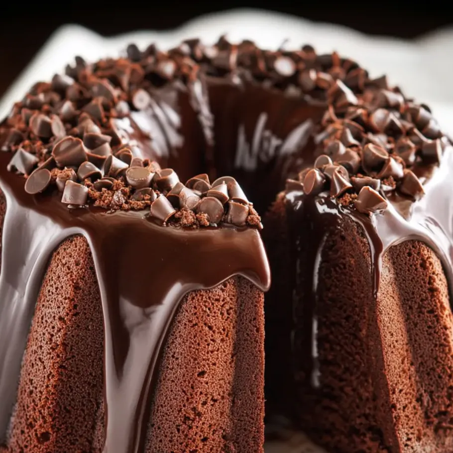 Un gâteau au chocolat parsemé de pépites.