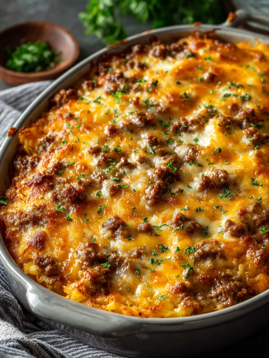 Un plat à gratin garni de viande et de fromage.