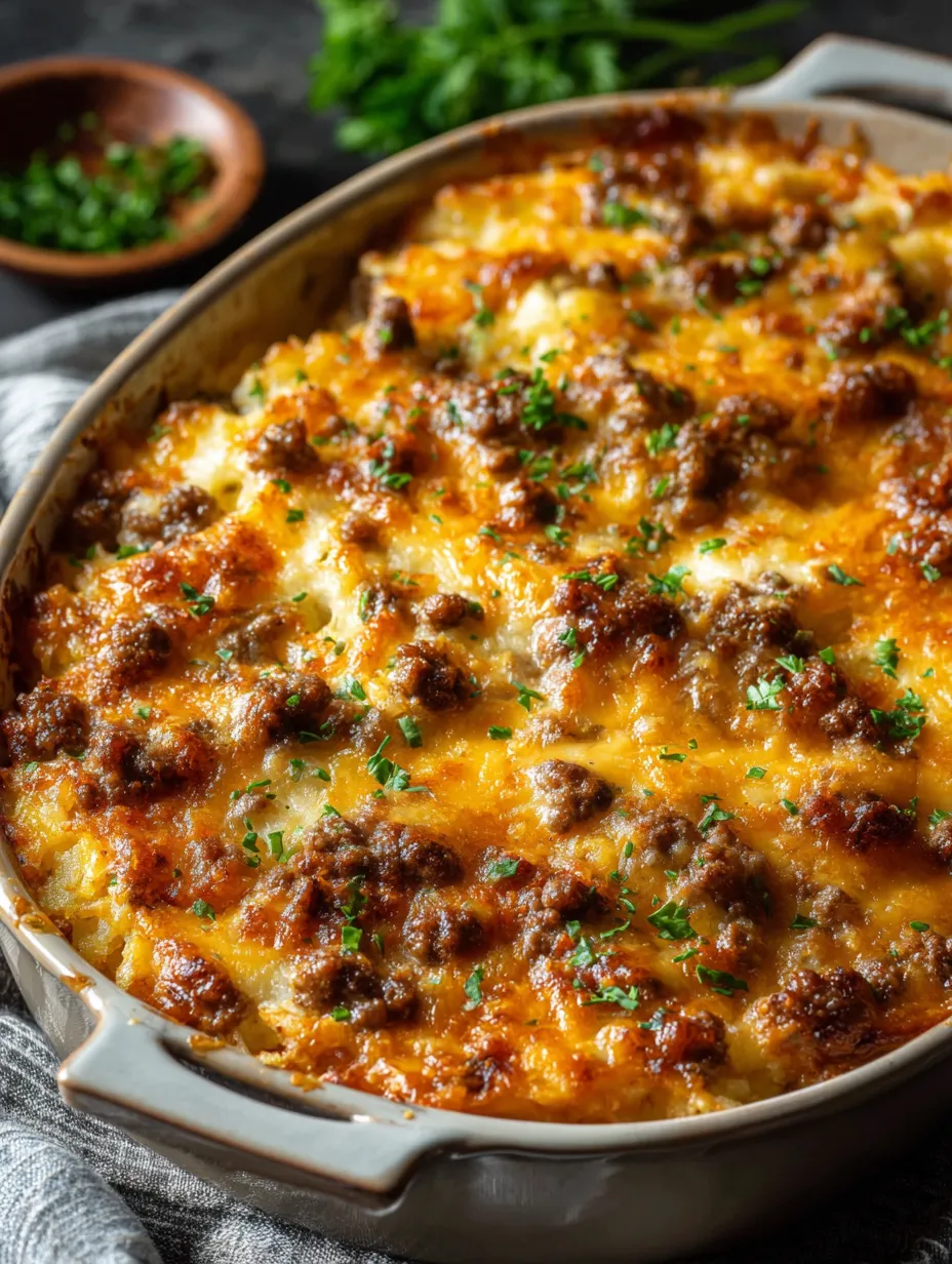 Un plat à gratin garni de viande et de fromage.