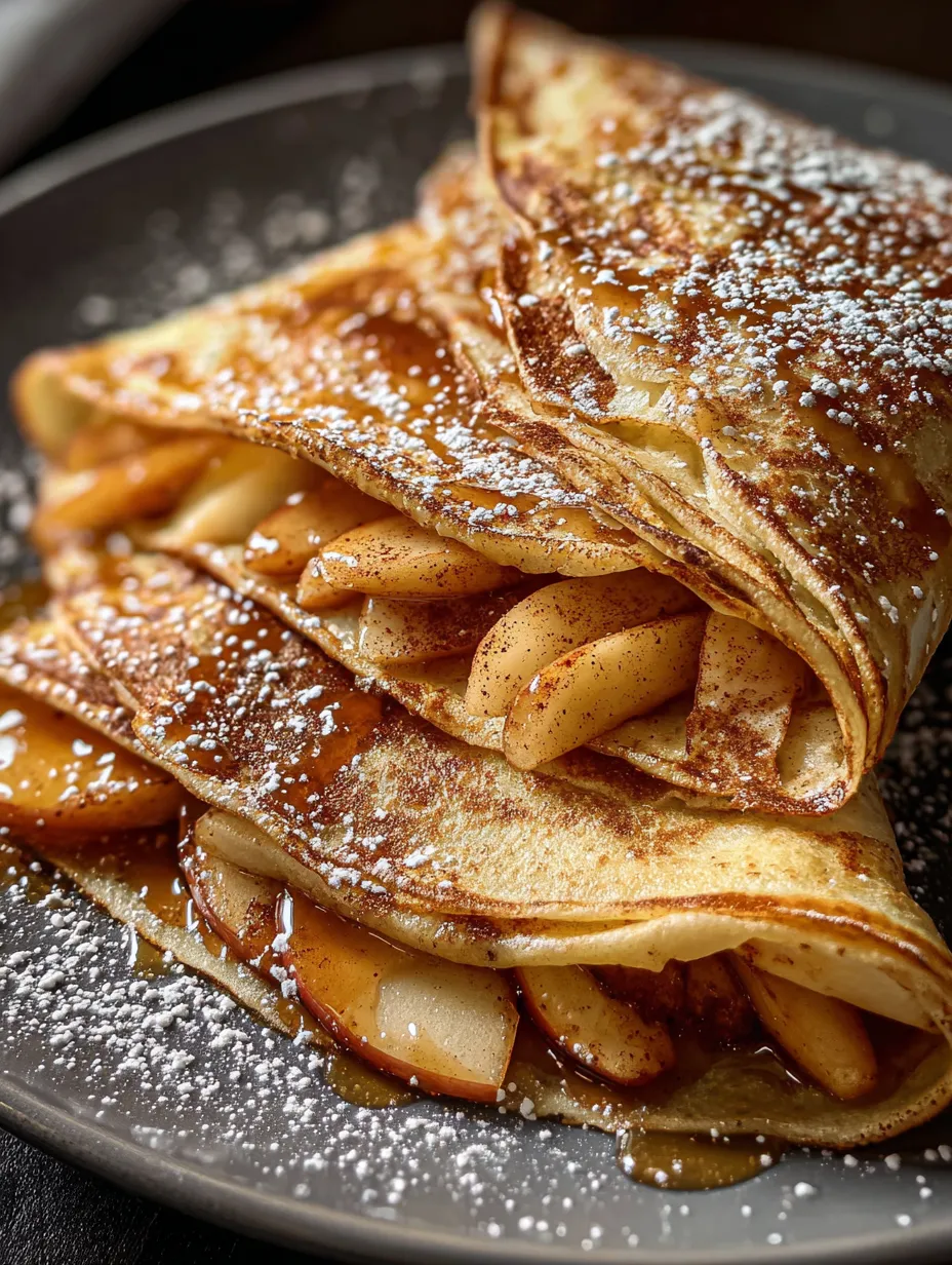 Une pile de pancakes aux pommes avec du sucre glace.