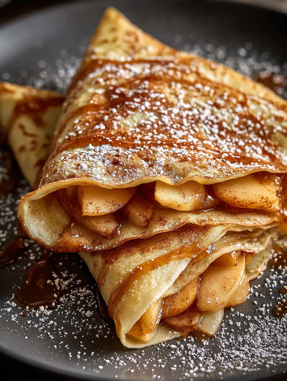 Une pile de tartes aux pommes saupoudrées de sucre glace.