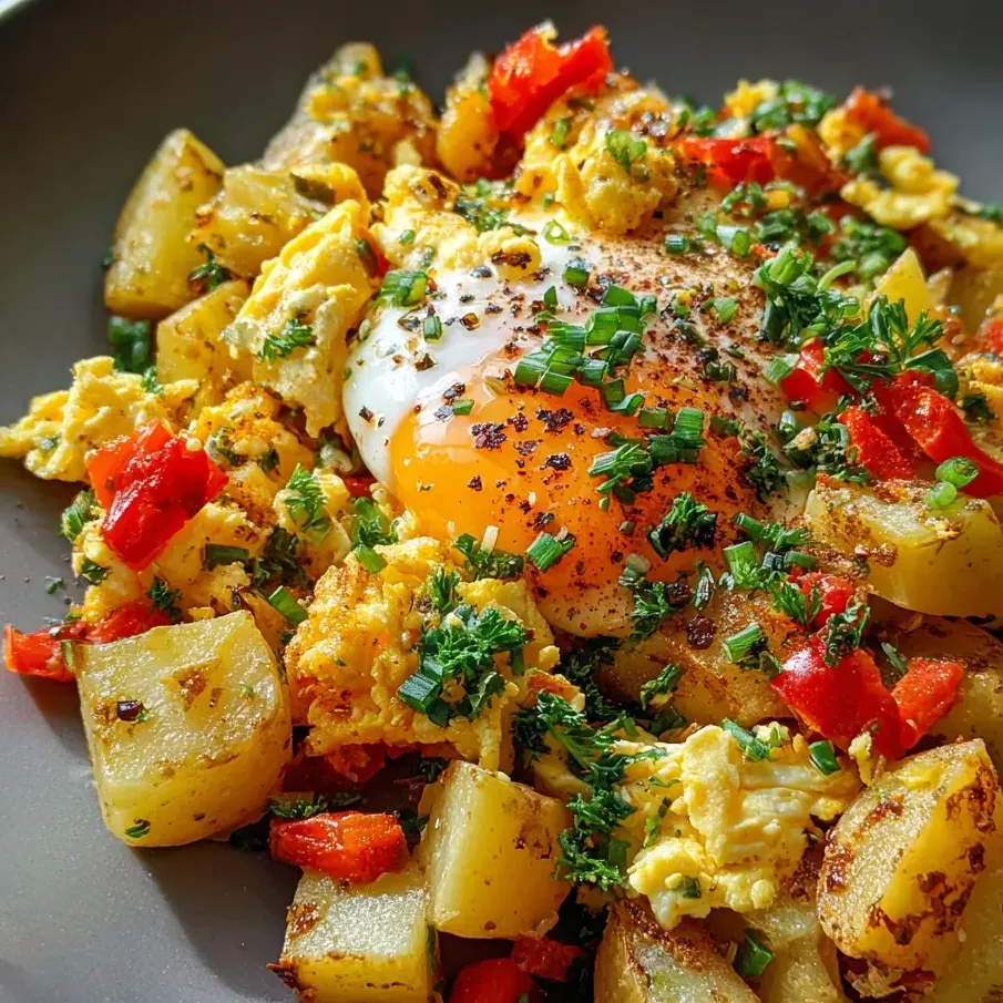 Une assiette garnie avec un œuf au plat dessus.