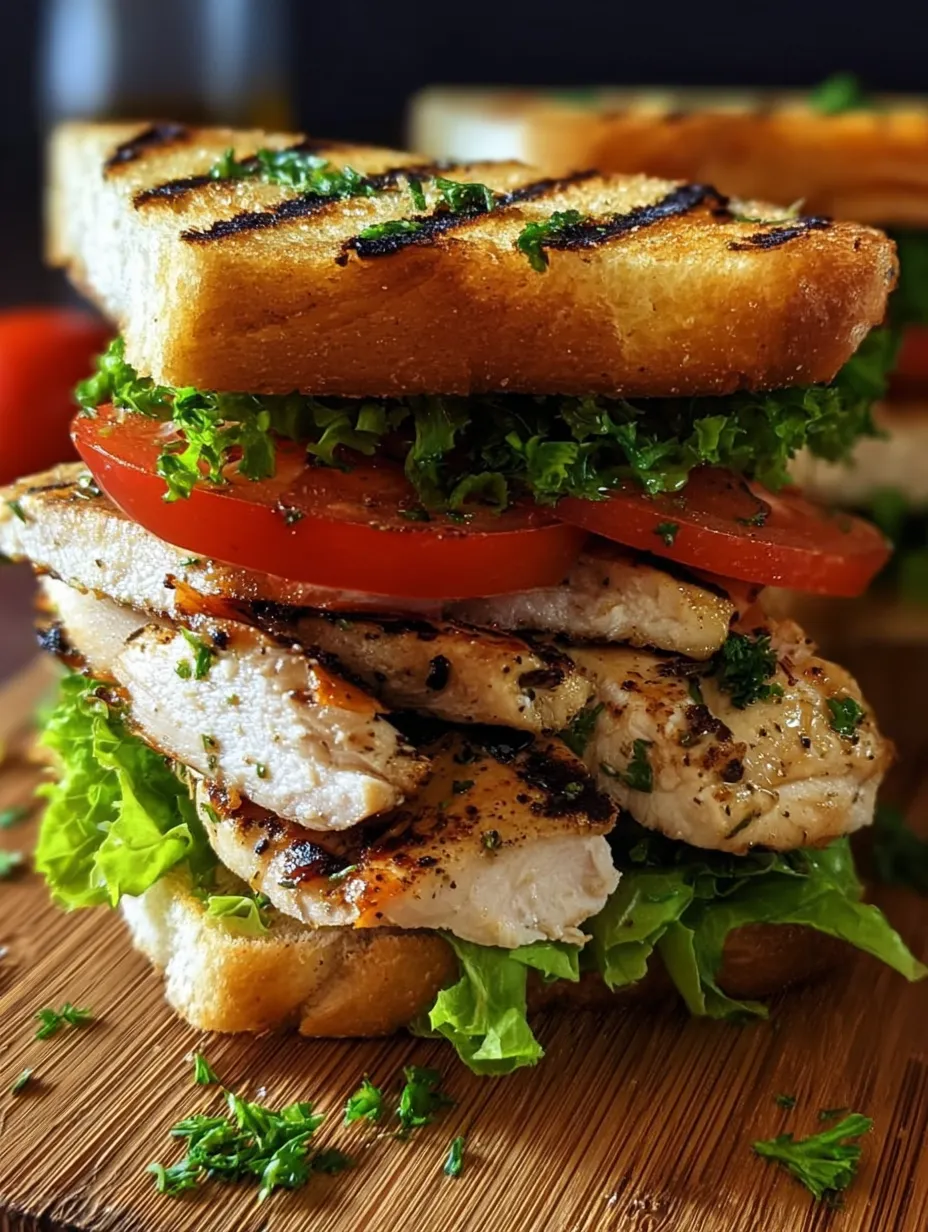 Un sandwich garni de poulet, laitue et tomate.