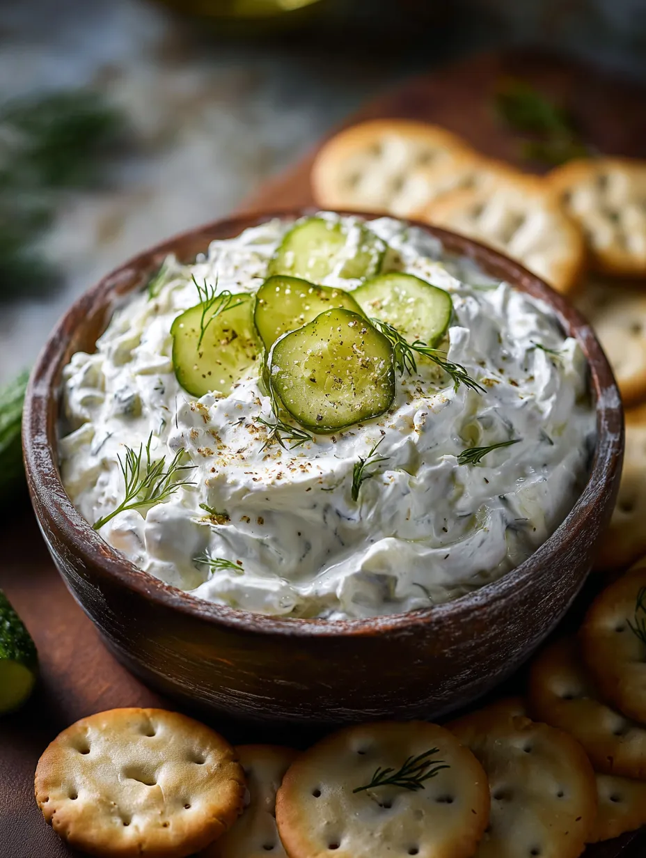Un bol de dip au concombre avec des crackers.